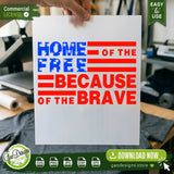 Hand holding a printed transfer sheet of the Home of the Free Because of the Brave high-resolution PNG design. Ideal for sublimation printing, DTF transfers, and DIY patriotic projects for small business sellers.