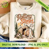 Retro style hoodie mockup with Rolling Stones Since AD 33 empty tomb sublimation print - GaoDesigns
