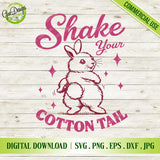 Shake Your Cotton Tail digital cut file displayed on a rustic wooden background - GaoDesigns