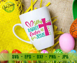 White mug mockup flat lay printed with the religious "Silly Rabbit Easter is for Jesus" typography and cross graphic
