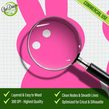 Close-up detail of the simple Pink Peeps Bunny SVG file under a magnifying glass, highlighting clean vector nodes and high-resolution quality