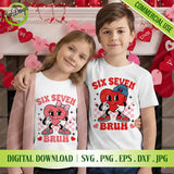 Two children wearing t-shirts with a cartoon character and text, surrounded by Valentine's Day decorations, featuring retro heart mascots for boy and girl.