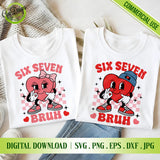 Two white t-shirts with cartoon designs and text 'Six Seven Bruh' on a light background.