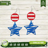 Unique patriotic jewelry design combining a striped circular top with a scribbled star dangle in red, white, and blue.