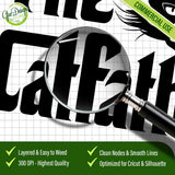 Close-up view of The Catfather vector design through a magnifying glass, showing clean nodes and smooth lines for high-quality cutting.