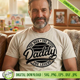 Mature man wearing a shirt with The Man The Myth The Legend Daddy SVG design, Father's Day idea.