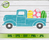 Digital preview of the Vintage Easter Truck SVG and PNG design showing the green truck and vibrant spring details