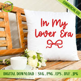White pillow mockup featuring "In My Lover Era" quote and red bow.