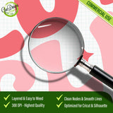 Macro shot through a magnifying glass showing the clean, smooth cutting nodes of the wavy text edges, optimized for Cricut vinyl cutting.