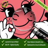 Macro shot showing the clean, smooth vector cutting lines of the cartoon mascot character, optimized for Cricut vinyl cutting.