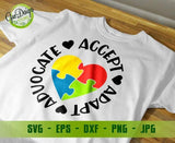 Accept Adapt Advocate Autism SVG Cut File, Awareness svg, Puzzle Piece svg, Autism Puzzle Love Svg, Happy Autism's Day svg GaoDesigns Store Digital item