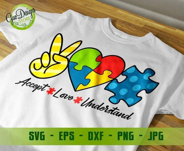 Accept Love Understand Svg, Autism Awareness Svg, Puzzle Pieces, Peace Svg Autism Puzzle Love Svg, Happy Autism's Day svg GaoDesigns Store Digital item