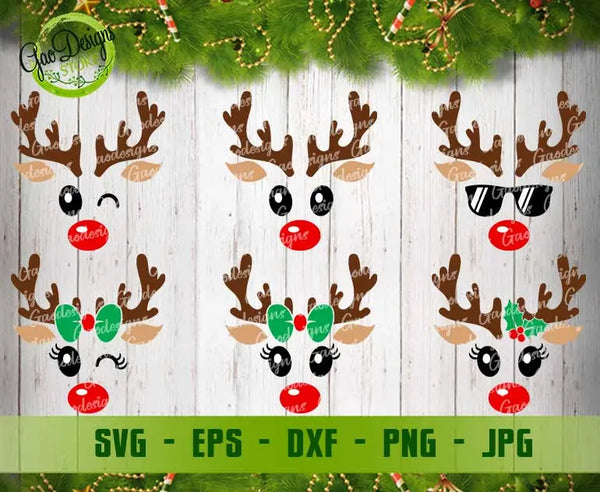 Christmas Reindeer Faces SVG Bundle, Reindeer SVG, Girl Reindeer SVG, Boy Reindeer Svg, Christmas Svg, Reindeer Face Svg Cricut GaoDesigns Store Digital item