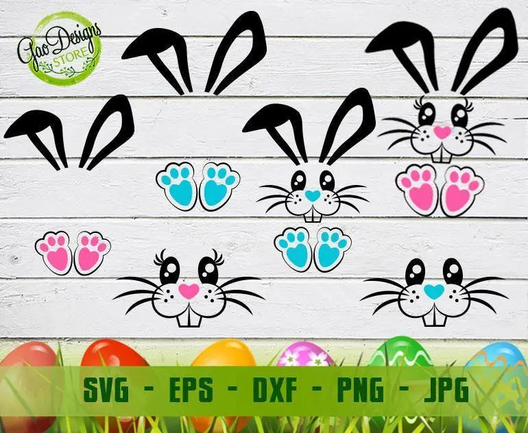Easter Bunny Face SVG, Easter Bunny svg bundle Bunny Ears SVG, Bunny Feet PNG, Monogram Easter Bunny svg, Monogram Cut File Easter svg GaoDesigns Store Digital item