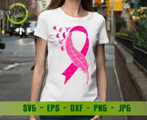 Feather Pink Ribbon svg, Breast Cancer Awareness svg, Awareness
