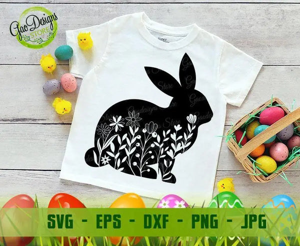 Floral Bunny SVG, Happy Easter Bunny svg, Easter Bunny Shirts svg, Easter svg Files for Cricut Bunny with Flower Clip Art GaoDesigns Store Digital item