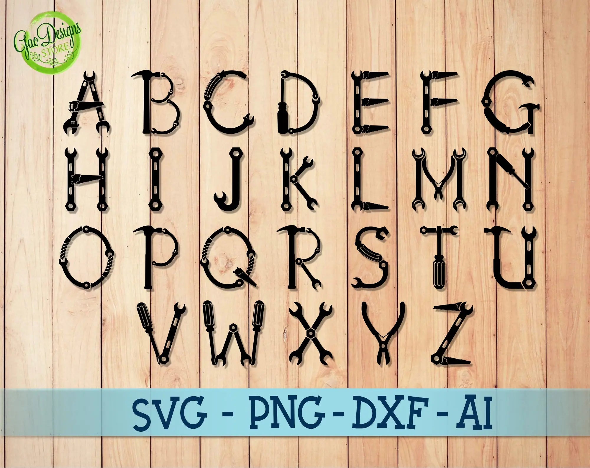 Hand Tool Letters Svg cut file, Full Alphabet A-Z Hand Tool Letters Father's Day Cut File GaoDesigns Store Digital item