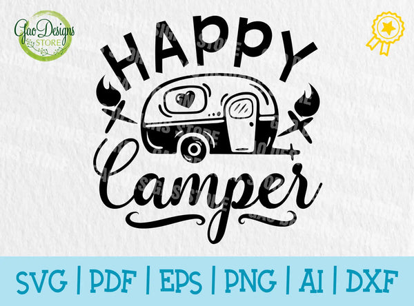 Happy Camper Digital Cut File, Camping svg, Travel svg, Camping quote svg, Camper svg cut files, silhouette GaoDesigns Store Digital item