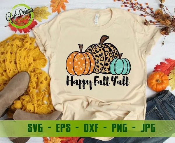 Happy Fall y'all pumpkin Svg File, Fall Svg, Autumn Svg, Thankful Pumpkin Svg Leopard Pumpkin SVG, Fall Shirt svg Files, Thanksgiving Files for Cricut GaoDesigns Store Digital item