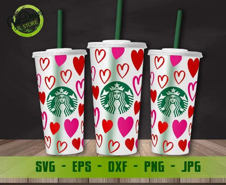 Hearts Starbucks Coffee SVG Full Wrap for Starbucks Venti Cold Cup ...