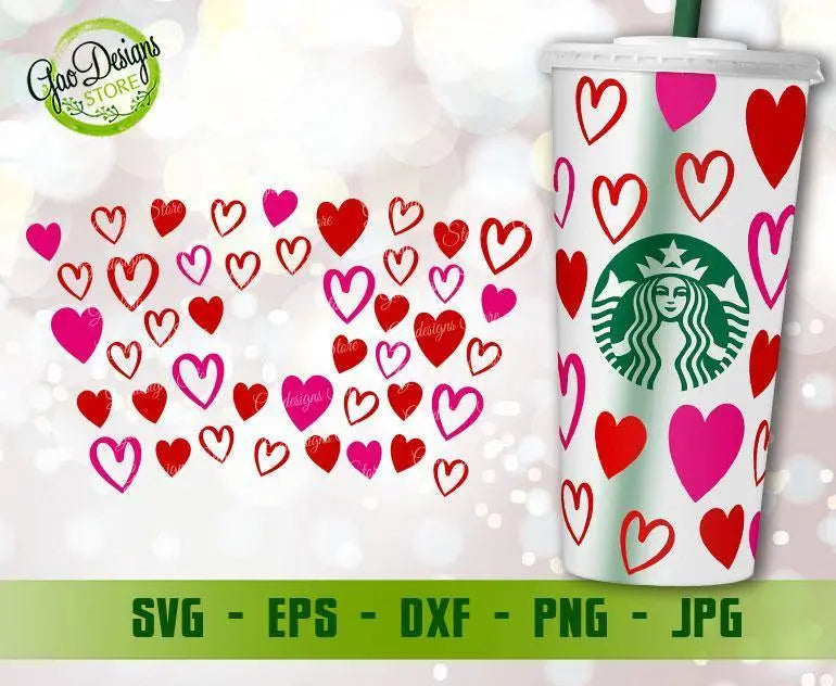 Hearts Starbucks Coffee SVG Full Wrap for Starbucks Venti Cold Cup ...