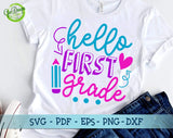 Hello first grade svg cut file, 1st grade shirt, 1st day of school, first day of school svg, shirt for students svg GaoDesigns Store Digital item