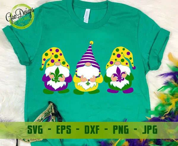 Mardi Gras Gnomes Svg, Mardi Gras Svg Dxf Eps, Gnome Beads, Fleur de Lis Svg, Louisiana Parade Clipart, Cute Mardi Gras Shirt Svg, Cut Files GaoDesigns Store Digital item