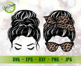 Messy Bun bandana Leopard svg, Girl with lashes Svg, Mom life svg, Hair Bun Silhouettes Svg GaoDesigns Store Digital item