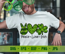 Load image into Gallery viewer, Peace Love Irish Svg, St. Patrick&#39;s Day Svg, Irish Lucky Shamrock svg, Clover SVG file, Shamrock Clip Art GaoDesigns Store Digital item
