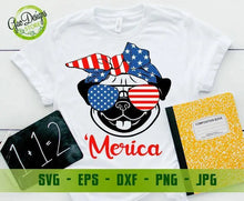 Load image into Gallery viewer, Pug Merica svg, Pug dog 4th of July Svg, Pug with Bandana, Patriotic Svg, 4th of July Tshirt svg file for cricut, dog lover gift, Fourth of July, merica svg, pug dog lover svg GaoDesigns Store Digital item
