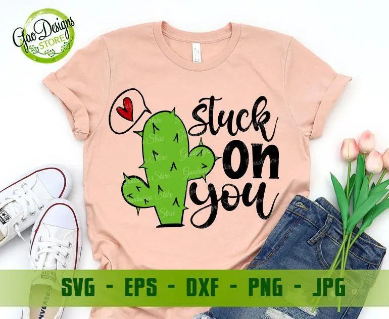Stuck on you svg design, Valentine's Day Svg, Cute Cactus SVGValentine Svg Cutting files for CriCut Valentine Shirt svg for Women, Heart svg GaoDesigns Store Digital item