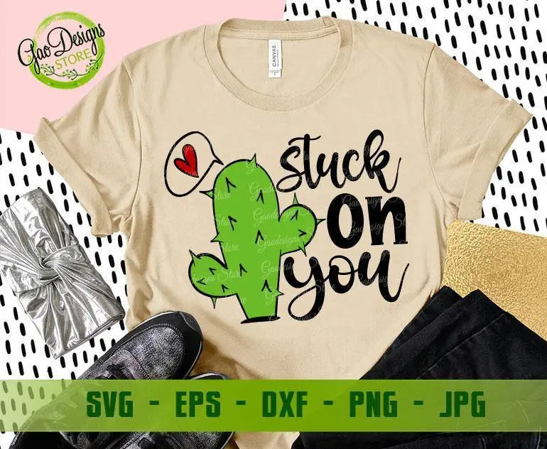 Stuck on you svg design, Valentine's Day Svg, Cute Cactus SVGValentine Svg Cutting files for CriCut Valentine Shirt svg for Women, Heart svg GaoDesigns Store Digital item