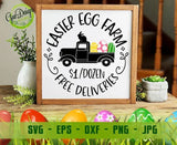 Rustic wooden sign mockup for farmhouse decor featuring the Easter Egg Farm truck and bunnies